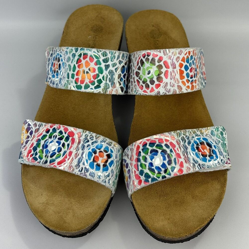 Eric Michael Liat Women’s White Mosaic Leather Dual Strap Slide Sandal EUR 41